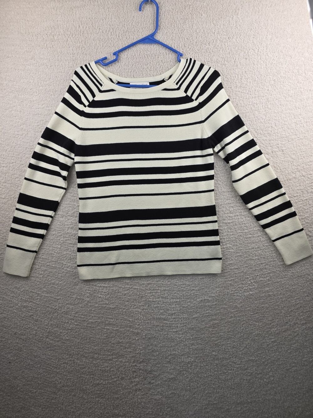 Coldwater Creek Women's Black and White Striped Long Sleeve Knit Pullover XS